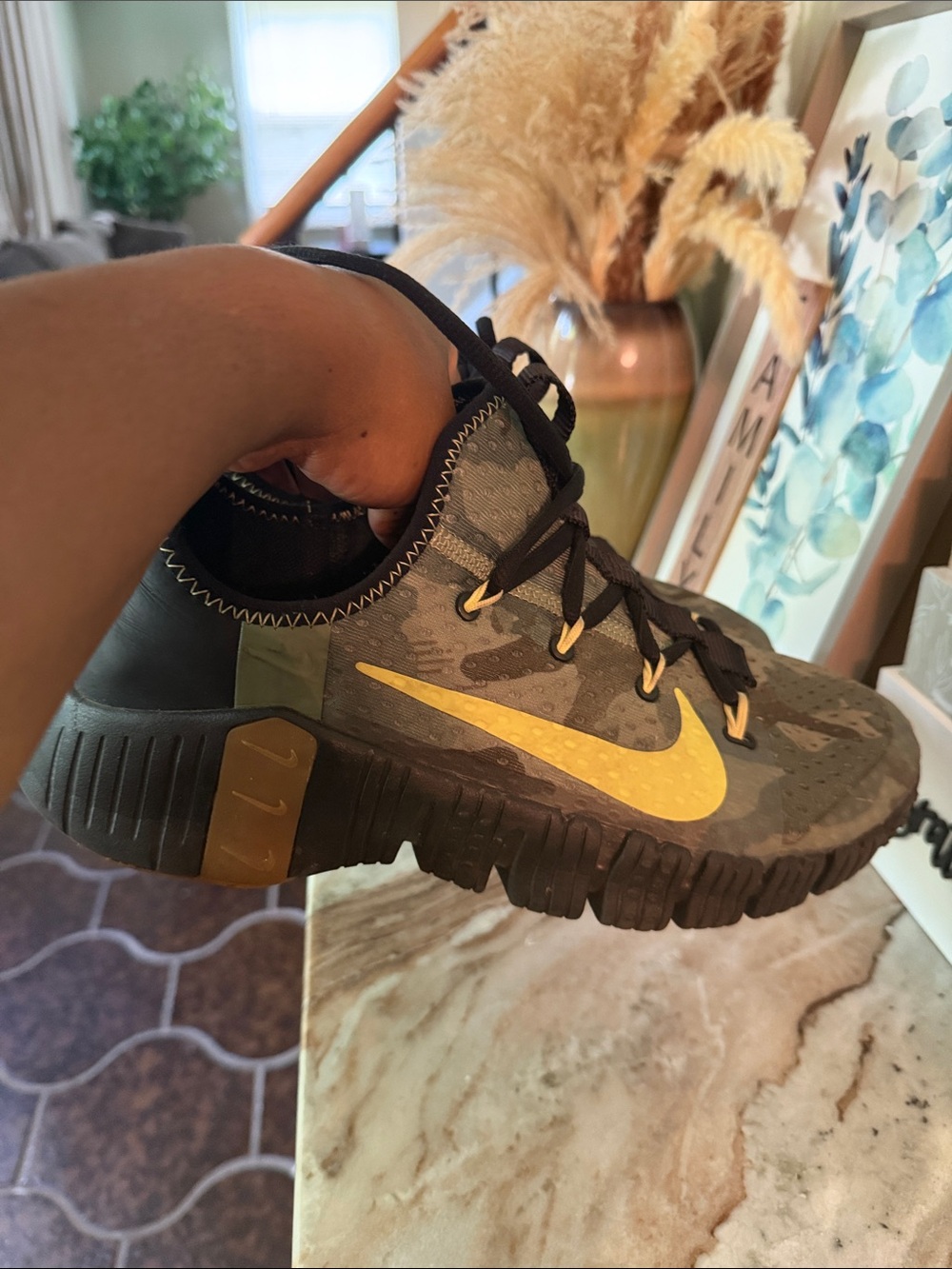 Nike Olive Camo Sneakers with Yellow Swoosh
